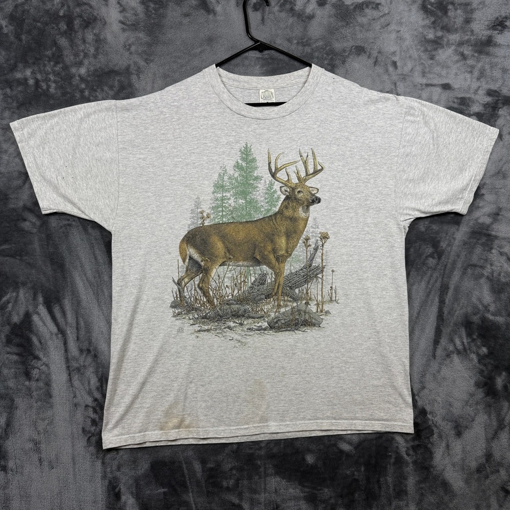 Cotton Grove Designs T-Shirt Mens XL Gray Vintage Deer Buck Graphic Nature LSJ